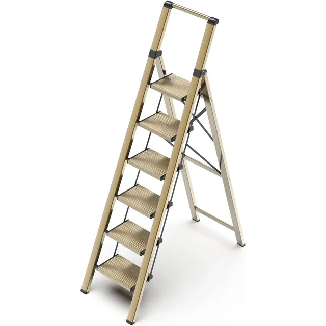 6 Step Ladder for 12 Feet High Ceiling, Lightweight Aluminum Folding Step Stool with Convenient Handgrip, Stepladde