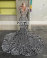Sexy Long Sparkly Prom Dresses 2026 Sheer O-neck Luxury Silver Crystals Diamond Sequin Mermaid Black Girl Prom Party Gowns - Image 6