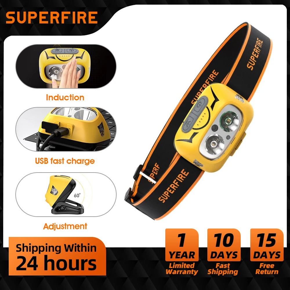 Superfire Mini Led Headlight Powerfull Ricaricabile Head Lamp Ricarica Head Light Carica Usb Per La Pesca Funzionante