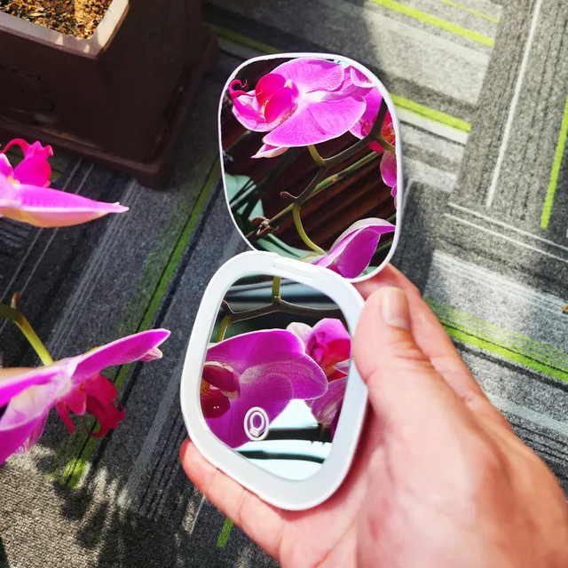 Mini miroir de maquillage Led à main de poche pliable Compact avec lumière Led grossissement 5x/10x Rechargeable et petit 3