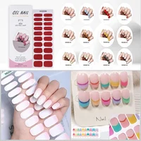 16/20Tips Semi-Cured Gel Nail Wraps Flash Solid Adhesive Waterproof Long Lasting DIY Gel Nail Stickers UV Lamp Need 2
