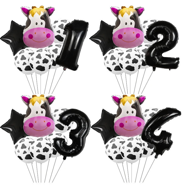 

7Pcs Dairy Cow Digital Balloons Set Cartoon Animals Air Globo Children Birthday Party Baby Shower Home Decorations Kid Toy Gifts