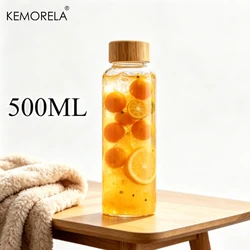 Eco - Friendly Borosilicate Glass Bottle with Bamboo Lid - Reusable, Leak - Proof, and Heat - Resistant for Travel and Beverage Storage (500ML)
