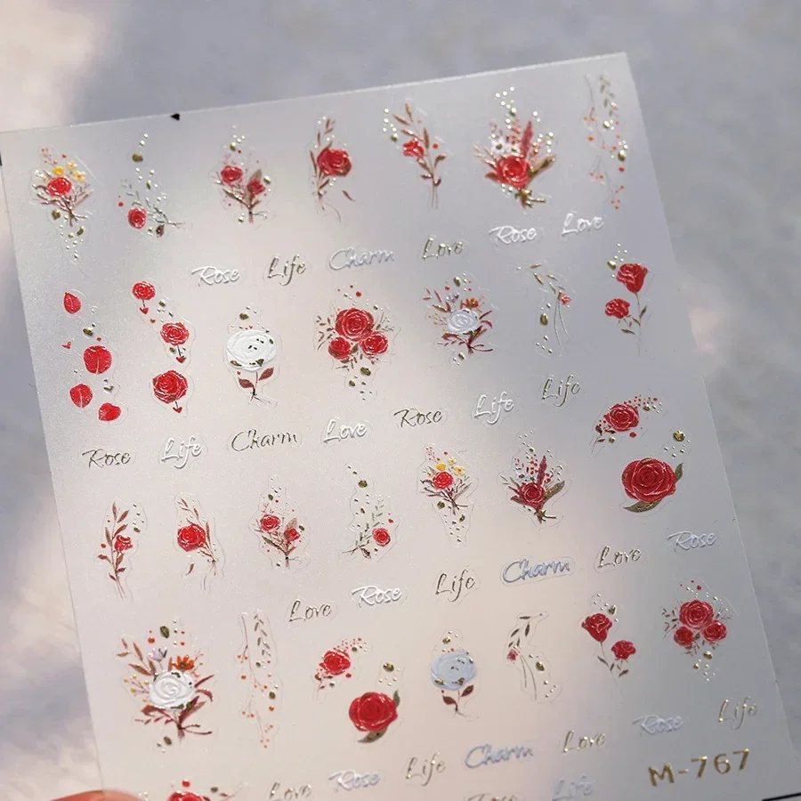 Gold Leaf White Flower Bouquet Floral Tulip 5D Nail Art Sticker Decals