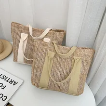 

Summer Trend Straw Bags New Popular Hit Color Handbags For Women 2022 Designer Luxury Zipper Color Matching Tote Beach Bag