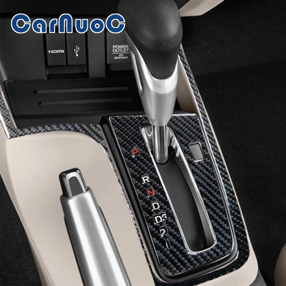

Carbon Fiber Car Stickers Central Console Gear Shift Panel Decorative Cover Trim For Honda Civic 2014 2015 Interior Accessories