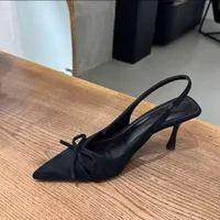 Women's Kitten Heels Slingbacks Sandals Leopard Genuine Leather Pointed Toe Party Wedding Shoes Woman Quality Pumps Bow - Image 5