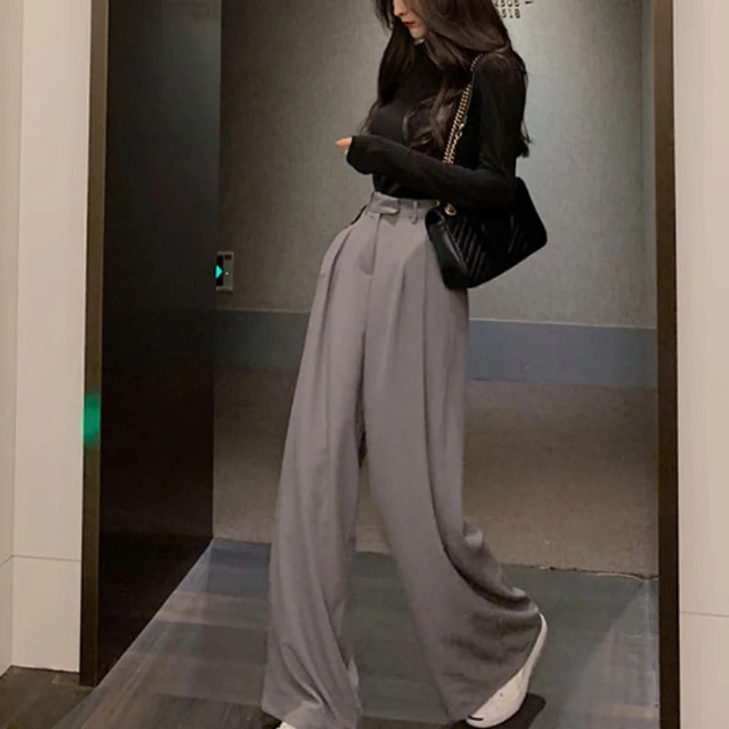 Fall Women's Wide leg Pants Loose black simple suit pants Casual 2021 work trousers