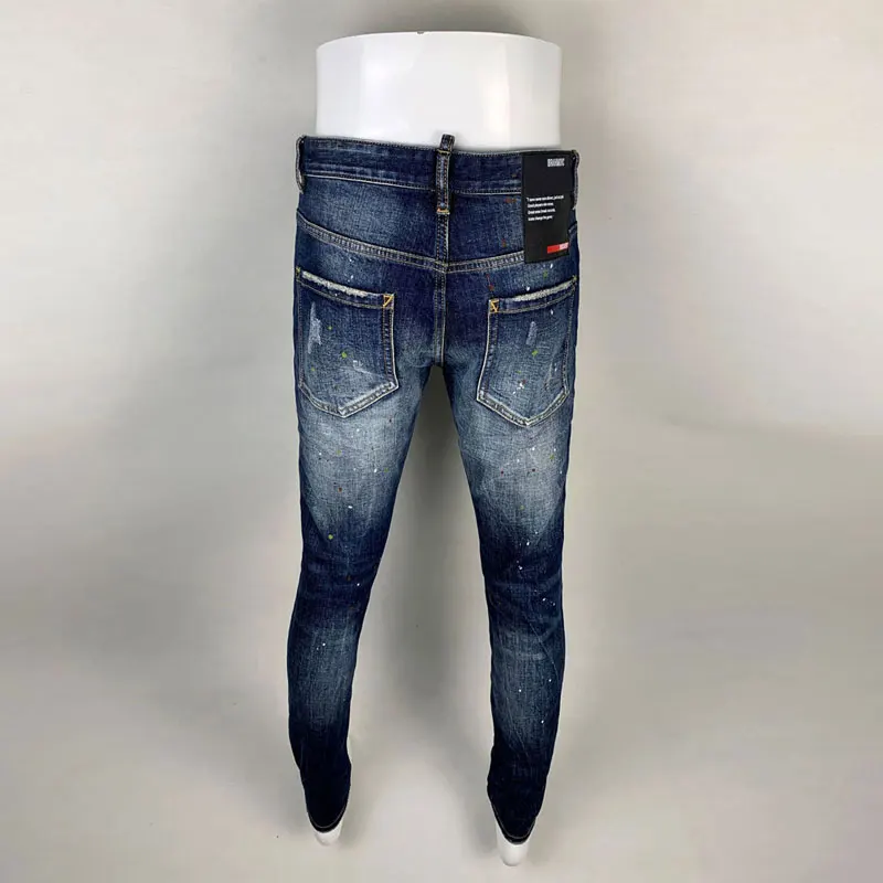 Street Fashion Men Jeans High Quality Retro Blue Stretch Slim Fit Vintage Ripped Jeans Men Painted Designer Hip Hop Brand Pants