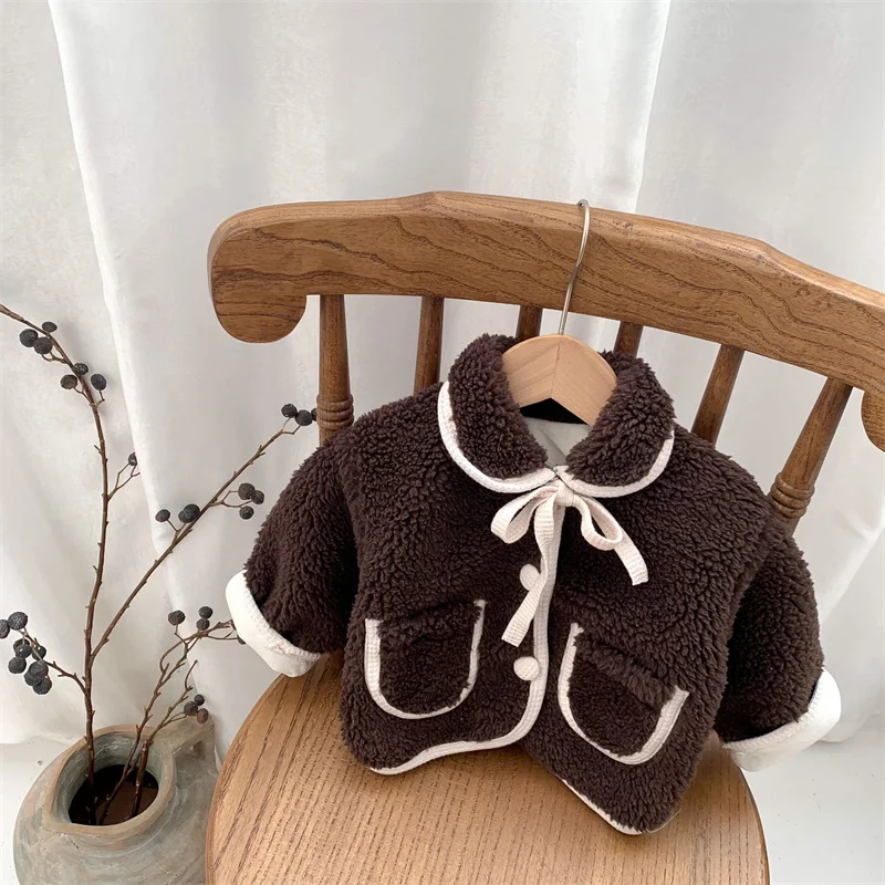 Newborn padded thickened Jackets Girl Fleece Warm Coat Infant Toddler Lamb Wool Outwear Boys Bow Thick Outerwear Baby Clothes