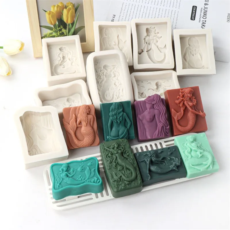 Silicone Mold Soap Molds 3D Mermaid Silicone Soap Mold DIY Ocean Goddess Candle Resin Making Geometry Square Chocolate Mold Home Decor Crafts Gifts