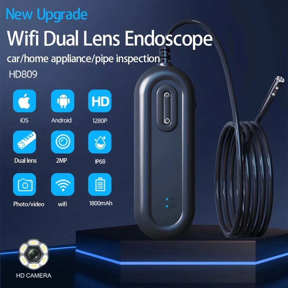 3.9/4.9/8mm Dual Lens WIFI Endoscope Camera Surveillance Borescope for Pipeline Car Engine Inspection Camera for IOS Android 2