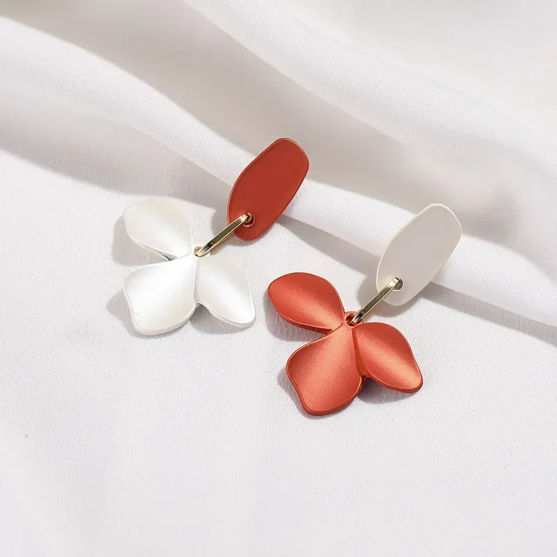 Flower Drop Earrings for Women Korean Rose Color Exaggerated Flower Hanging Jewelry Gift 2025