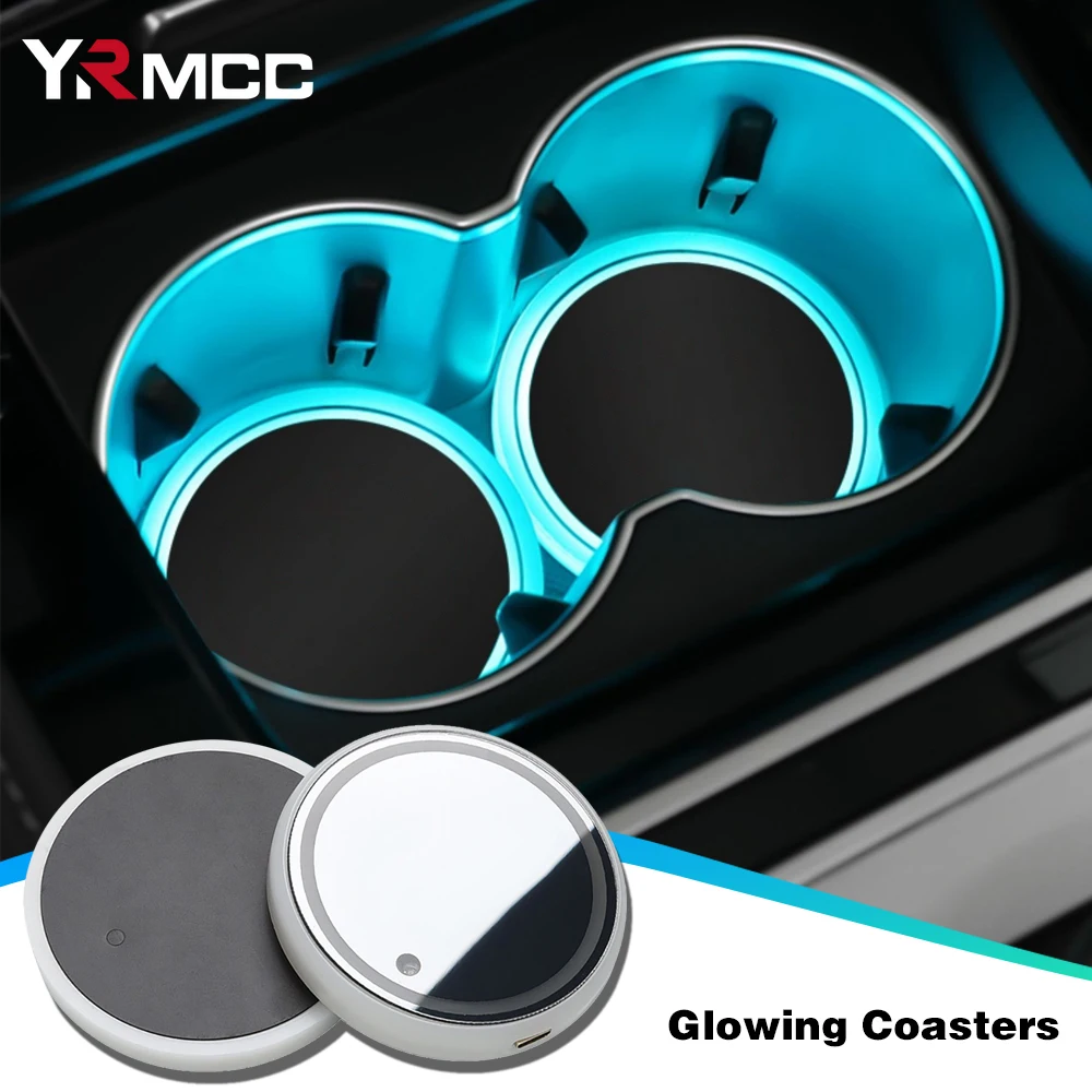 Car Strobe Light Ambient Light Car Interior Ambient Light 1/2PCS Car Luminous Water Cup Coaster 7 Colors Auto Universal Cup Holder Luminous Lamp Anti-slip Cars Ambient Light Decoration