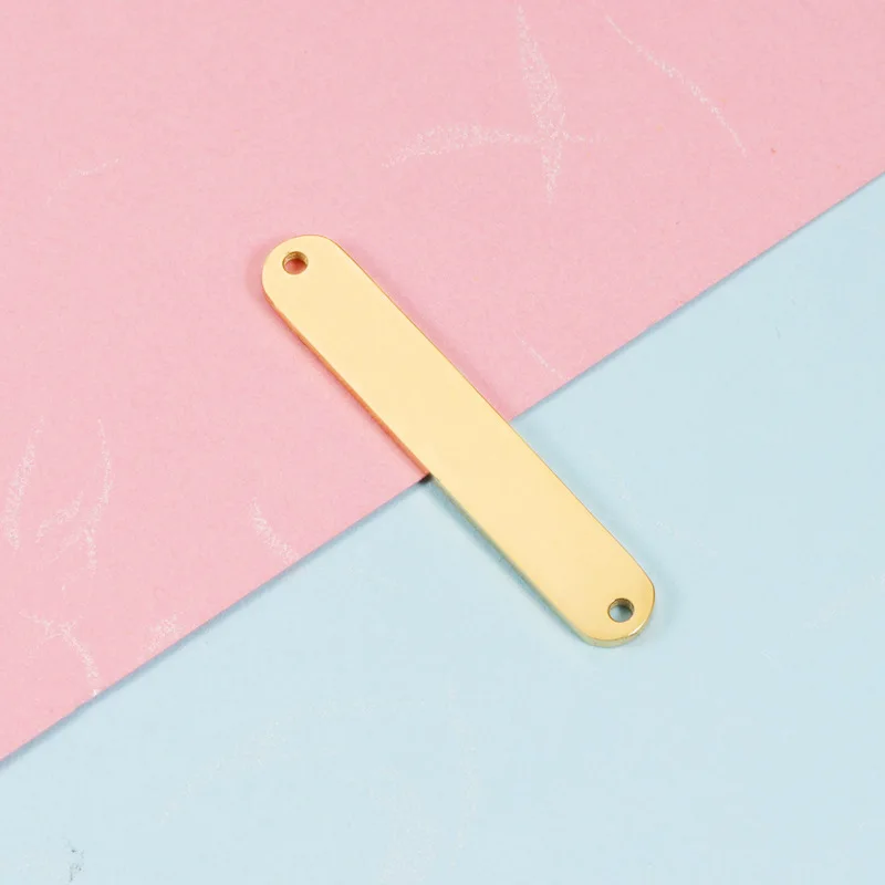 스테인리스 스틸 더블 홀 롱 스트립 참 펜던트, 귀걸이 목걸이, DIY 주얼리 제작, 도매, 20 개/로트, 6*35mm