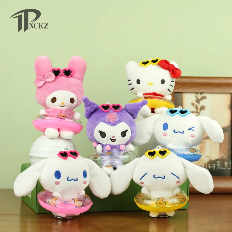 

Кольцо для плавания Sanrio, плюшевая игрушка, мультяшный кулон Hello Kitty Kuromi Melody, мягкая кукла, брелок для ключей от машины, украшение для рюкзака и сумки