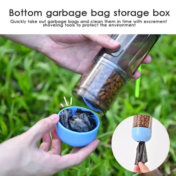 Foldable Dog Water Bottle Food Container with Garbage Bag Dispenser Portable for Puppy Cat Travel Hiking Outdoor Walking Feeding 3