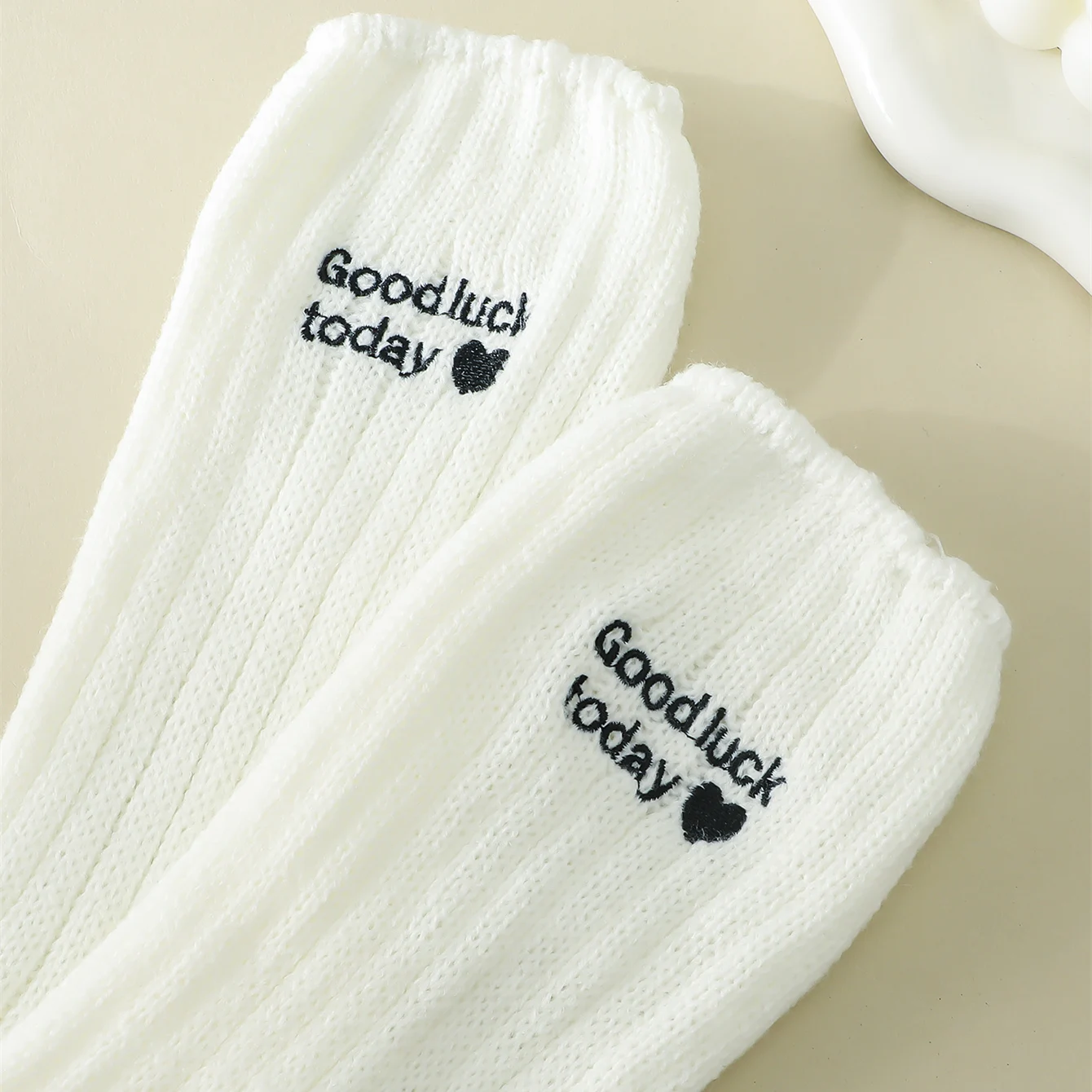 1 Pair Girl's Letter Embroidery Ruffled Knit Leg Warmers, Heart Pattern Trendy Comfy & Breathable Knee-High Boots Socks