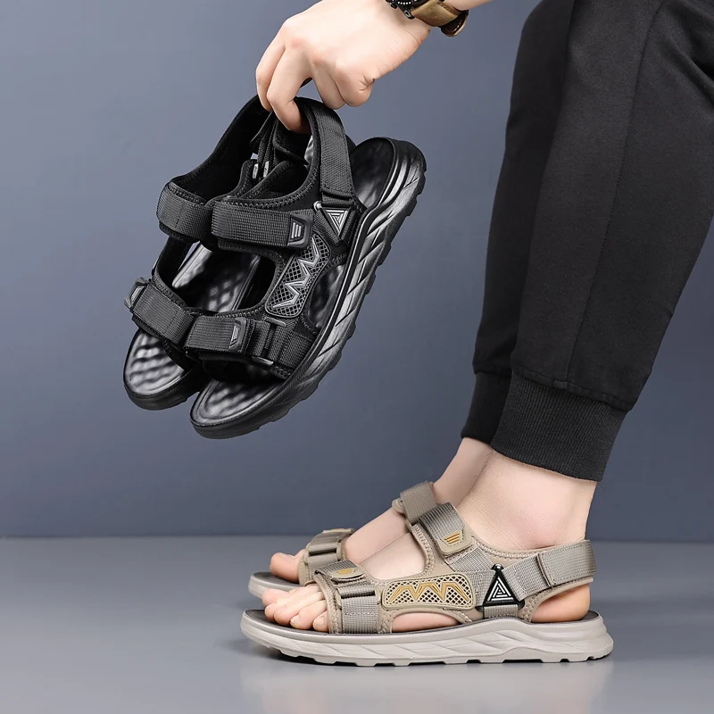 All-match Roman Shoes Summer Men Luxury Sandals Mesh Cloth Mens Casual Shoes Outdoor Men Leather Sandals for Beach