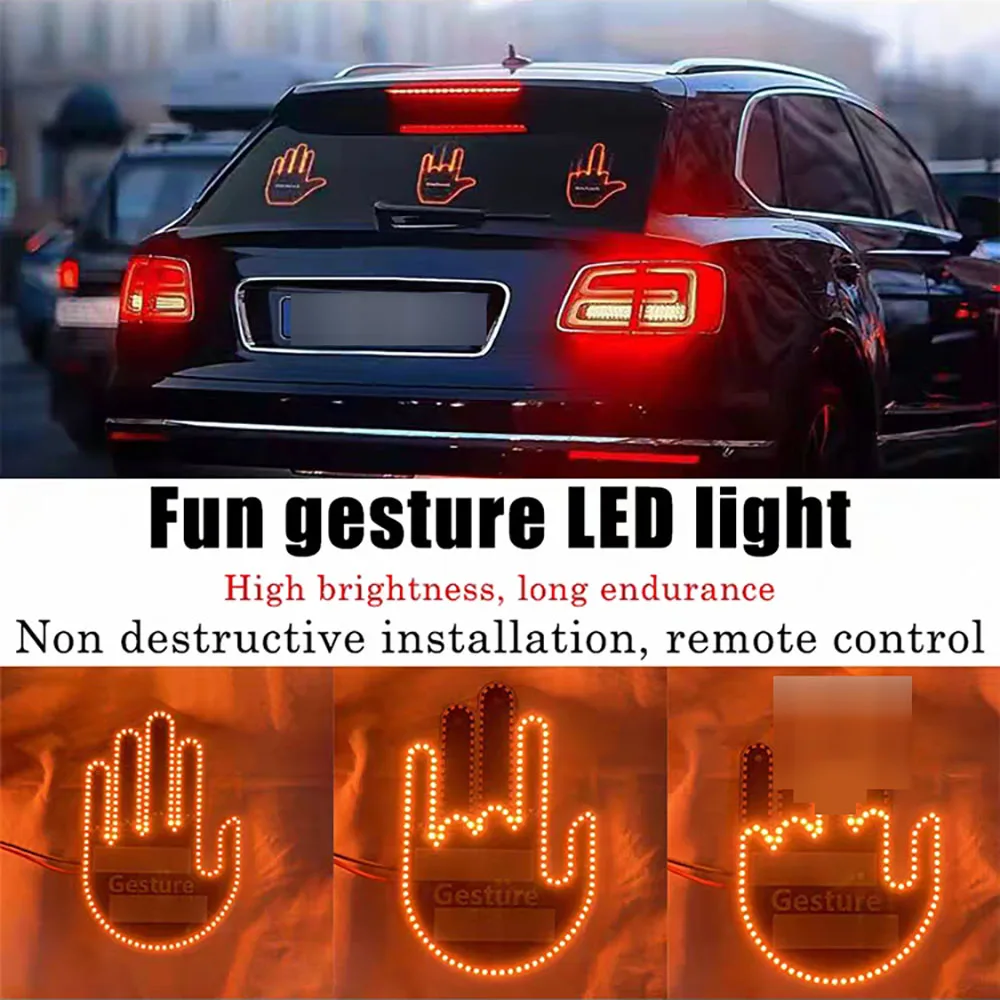 Car Finger Light Remote Control Gesture Light Car Multifunctional Reminder  Light Rear Collision Light Interactive Gifted Car Accessories Car Gadgets &  Road Rage Signs,Funny Back Window Sign 