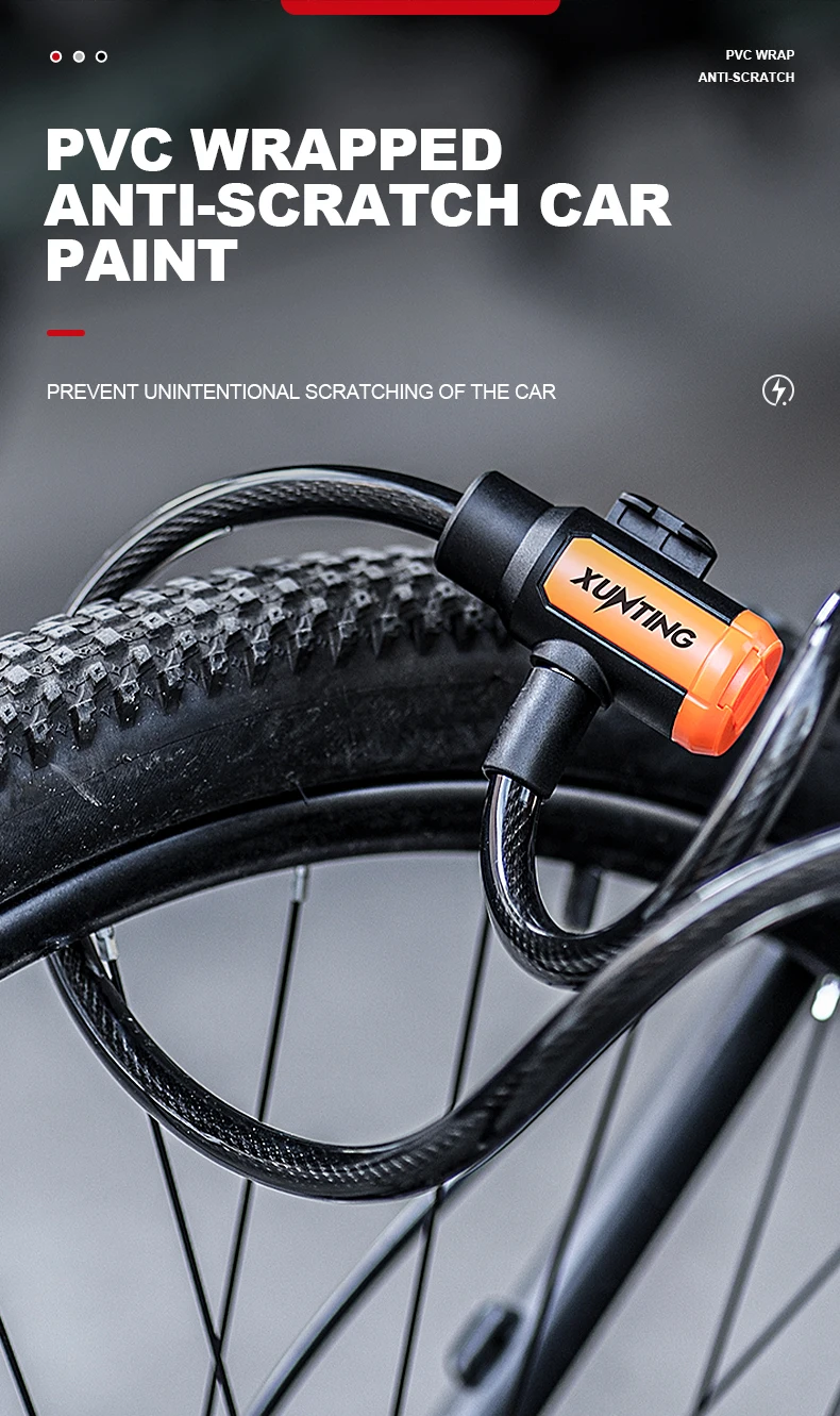 Description Picture 6 of itemXunting Bike Lock Coiled Secure Keys Bike Cable Lock with Mounting Bracket Weathproof Anti Theft Scooter Bicycle Lock