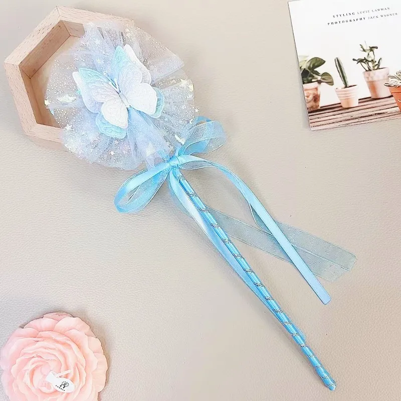 INS Kids Birthday Mesh Bow Fairy Stick Baby Shower Butterfly Wand Girl Princess Party Game Props 1PC