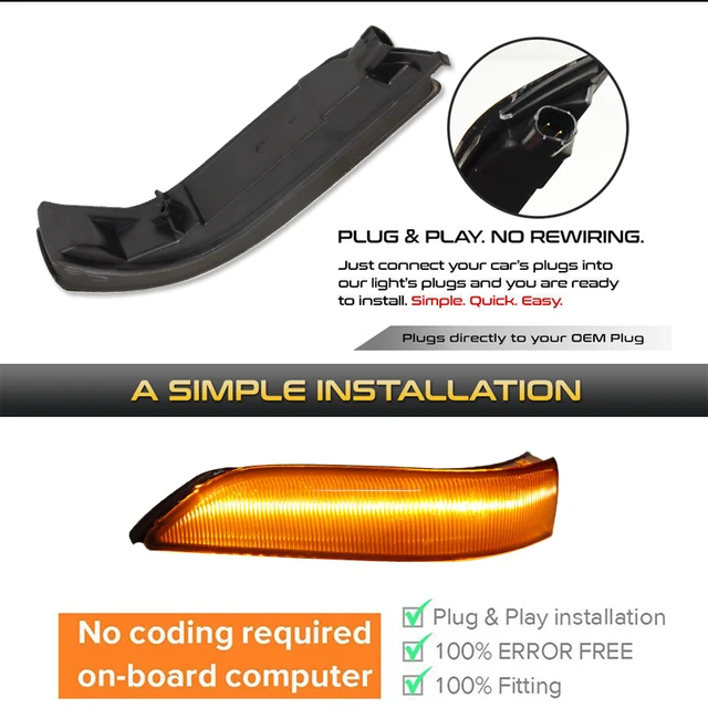 VIPMOTOZシーケンシャルアンバーLEDサイドビューミラーターンシグナルライト2013-2020 Ford Fusionクリアレンズ左ドライバー右助手席側ペアセット Sequential Turn Signal] VIPMOTOZ Amber LED Strips Mauritius