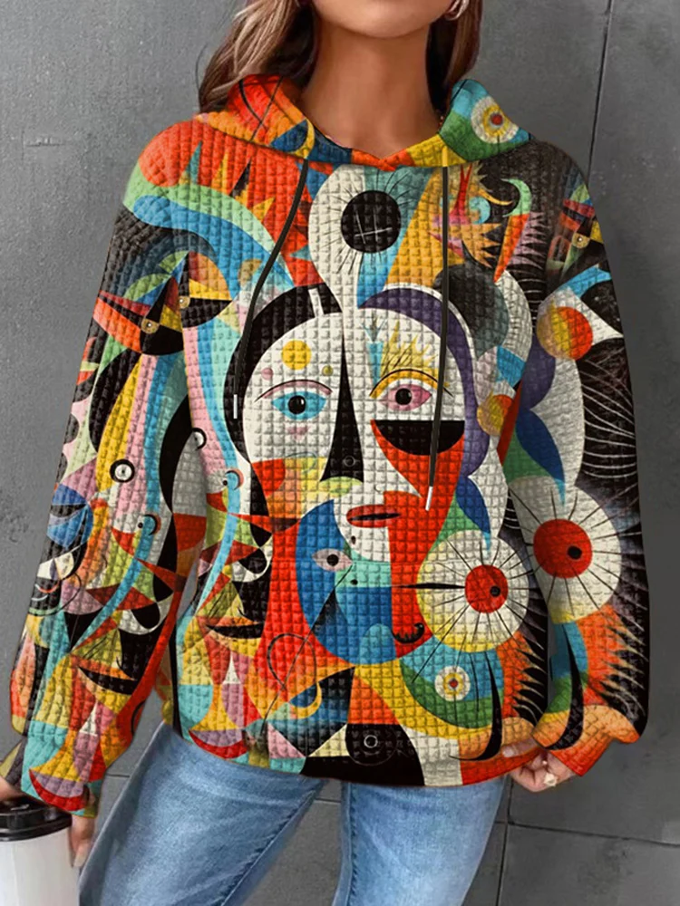 Waffle Vintage Y2k Clothes Hoodie Korean Fashion Hooded Sweatshirts Long Sleeve Tops Hoodie Oversize 2023 New