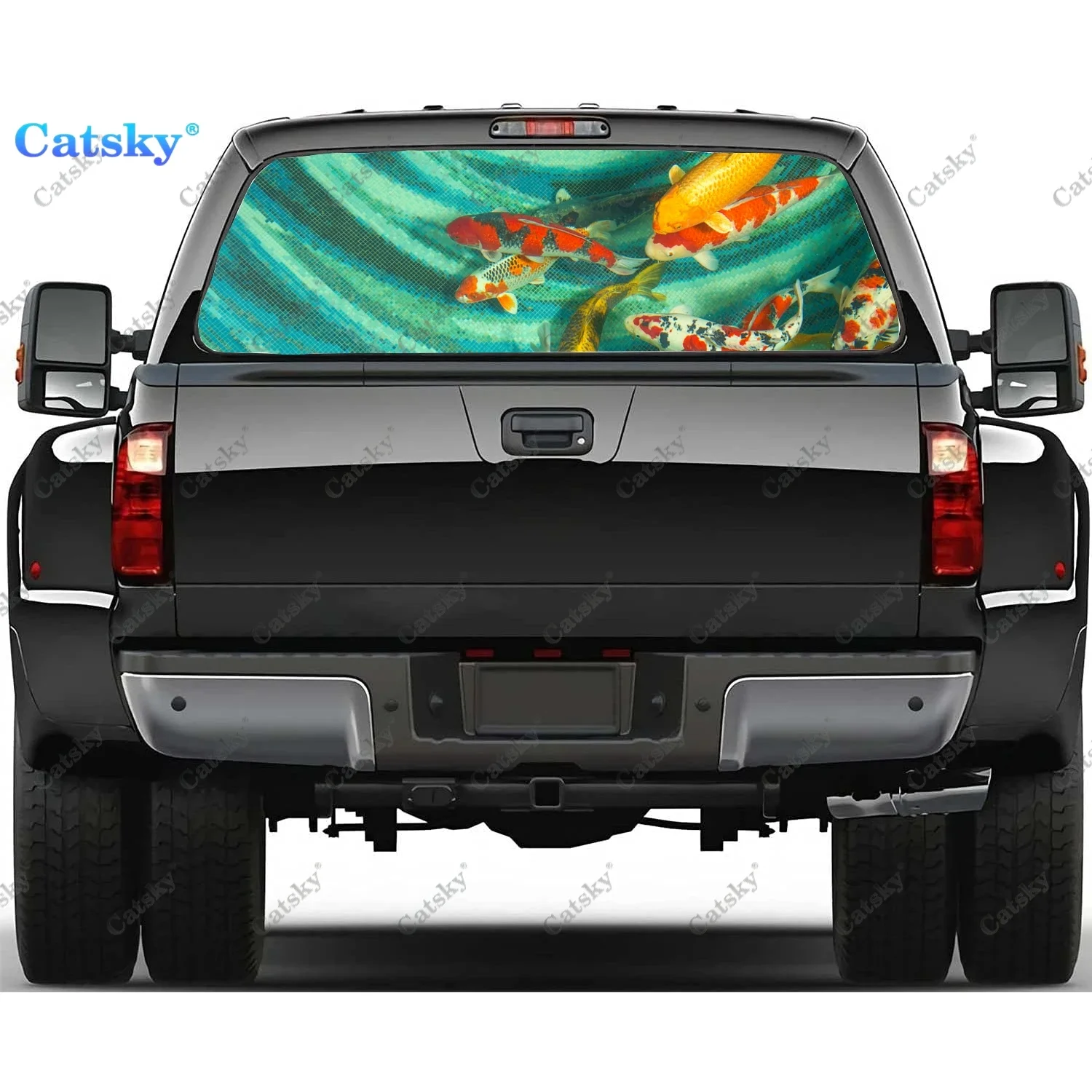 

Japanese Koi Fish Rear Window Decals for Truck,Pickup Window Decal,Rear Window Tint Graphic Perforated Vinyl Truck Sticker