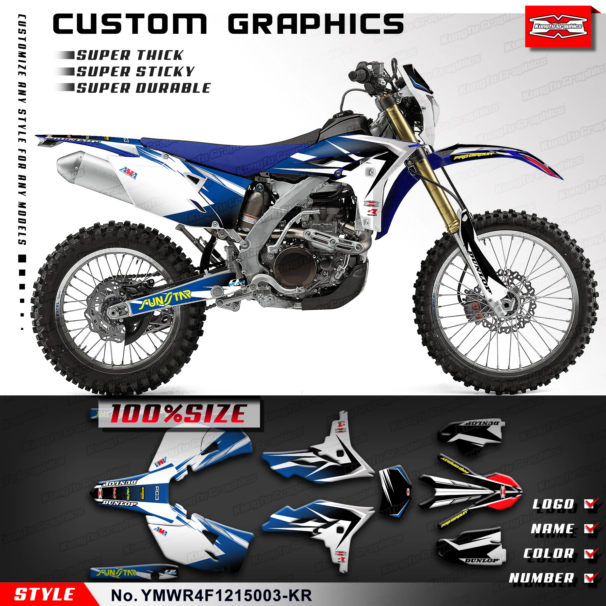 

KUNGFU GRAPHICS MX, наклейки, индивидуальный Набор наклеек для Yamaha WR450F 2012 2013 2014 YMWR4F1215003-KR