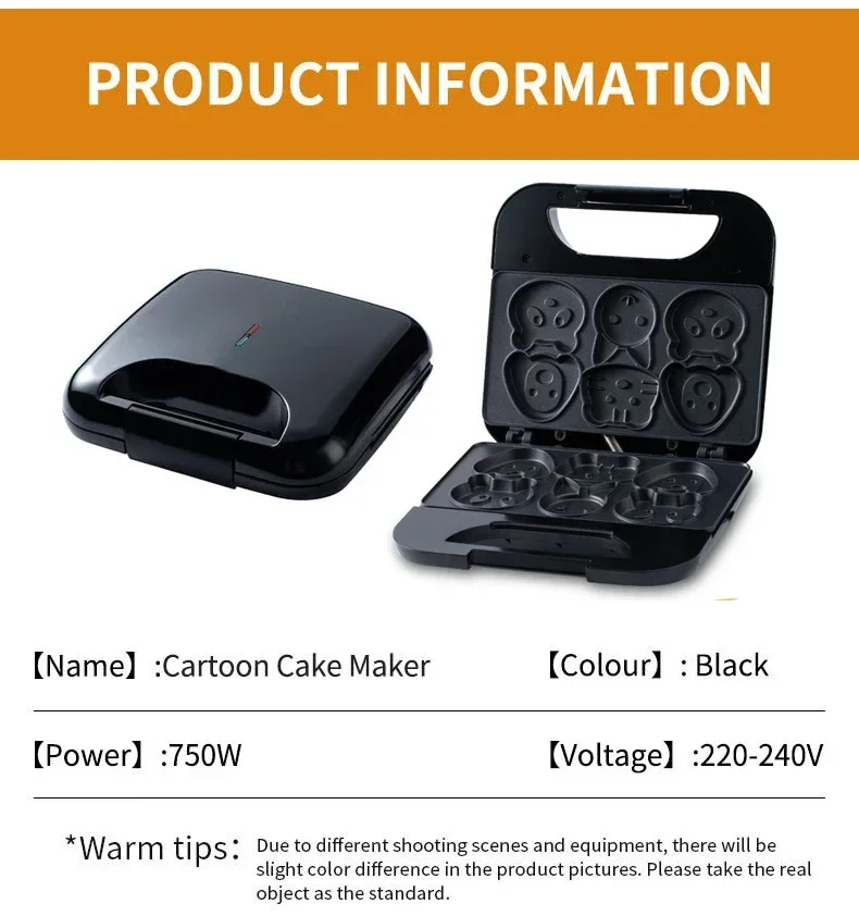 Description Picture 3 of itemElectric cartoon Waffle cake maker Automatic muffin pancake baking machine double-sided heating Grilling panini press plate 110V