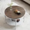 VINGLI 25.6" Dark Walnut White Round Farmhouse Coffee Table, 2-Tier Storage Wood Center Circle Accent Table for Living Room, Bed 1