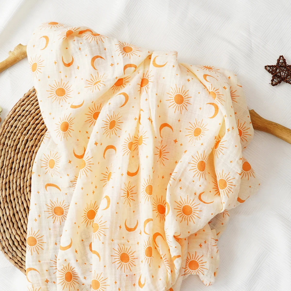 HappyFlute 1PCS Nature Printing 120*110CM  Muslin Cotton Fabric Baby Swaddle Light Blanket Baby Infant Wrap 4