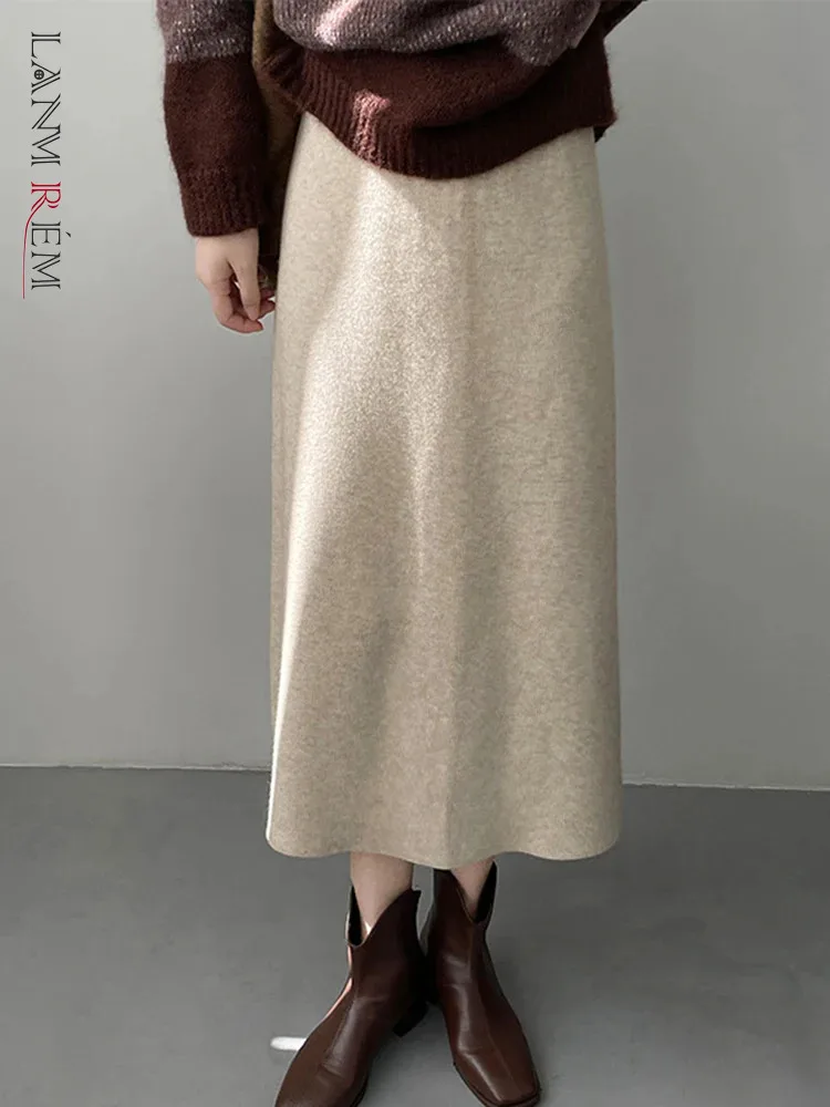

[LANMREM] Knitting Thick Warm High Waist Skirts For Women 2023 Winter New Solid Office Lady Fashion Clothing Female 26D7307