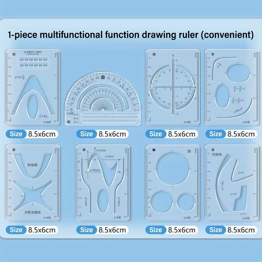 8Pcs Multi-function Geometric Drawing Ruler Mathematics Function Ruler Protractor Learning Measuring Tools Student Stationery