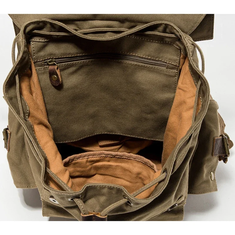 Vintage Leather Military Canvas travel Backpacks Men &Women School Backpacks men Travel bag big Canvas Backpack Large bag 6