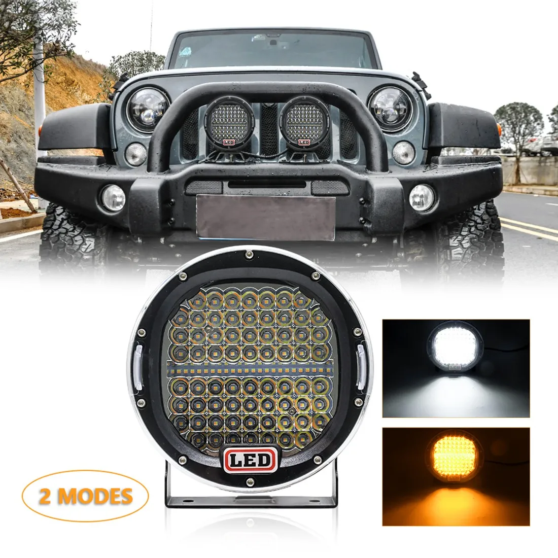 

7 Inch 300W Offroad LED Work Light Bar White+Amber, Round Spotlight Car Work Lamp for Truck 4WD 4X4 ATV UTV