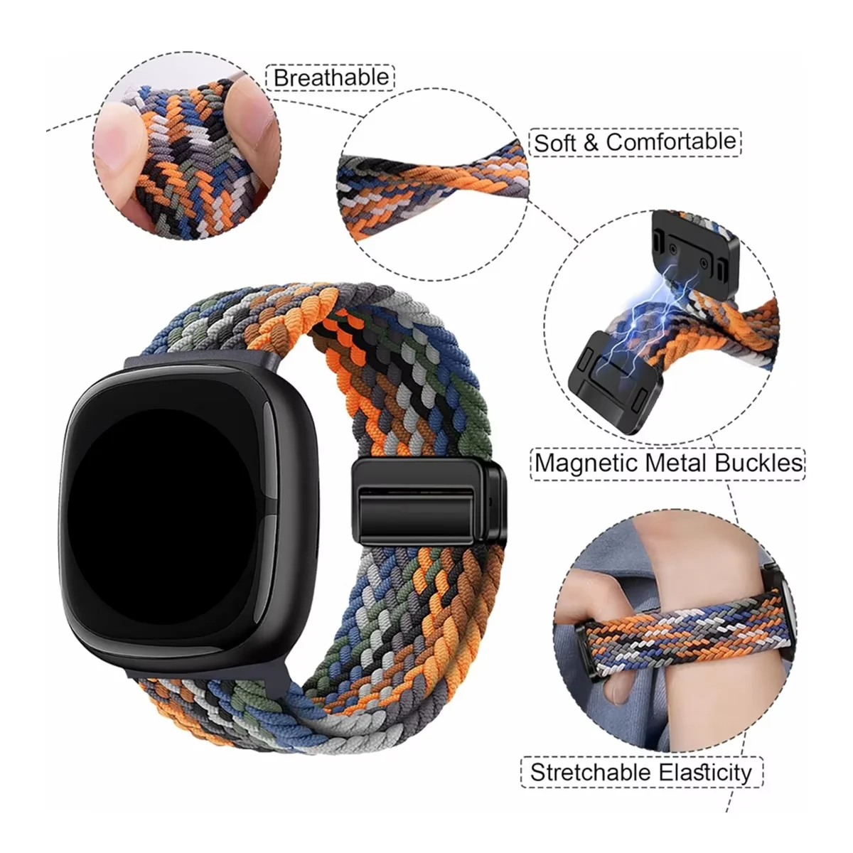Magnetic Sport Braided Stretchy Strap Replacement Wristband