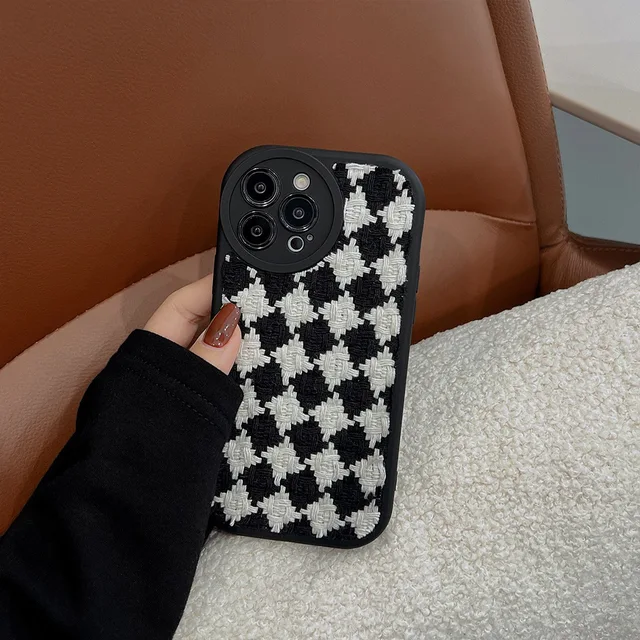 Tecido xadrez com bowknot preto tpu caso de telefone para iphone 14 pro max  13 12 mini 11promax xr x xs max 7 8 plus se 2020 6s capa