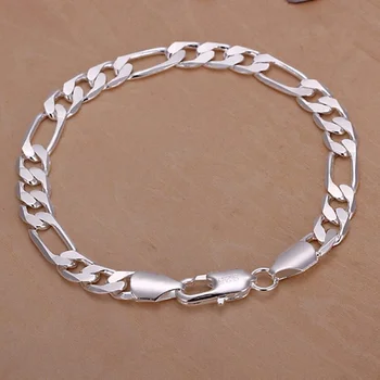 8mm Women Men Chain Wedding Fashionable Top Quality Silver Color Jewelry Figaro Bracelet