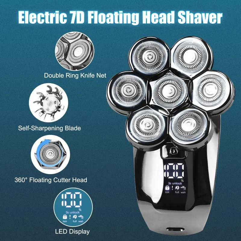 5 in1 Head Shavers for Men 7D, Cordless Bald Head Shaver Wet&Dry Waterproof Electric Razor for Men with LED Display Grooming Kit 3
