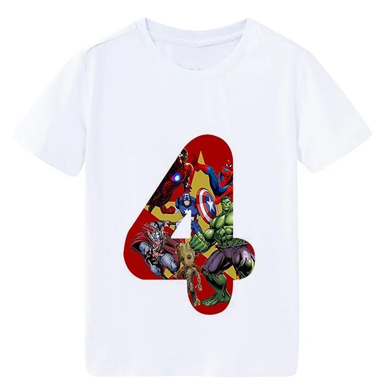 thumbnail image 1 of Camiseta de algodón con dibujos animados para niña, ropa de fiesta de cumpleaños de Disney Marvel, camiseta para niños, número 1, 2, 3, 4, 5, 6, 7, 8 y 9, camiseta de cumpleaños de héroe para niña, 1 of 5