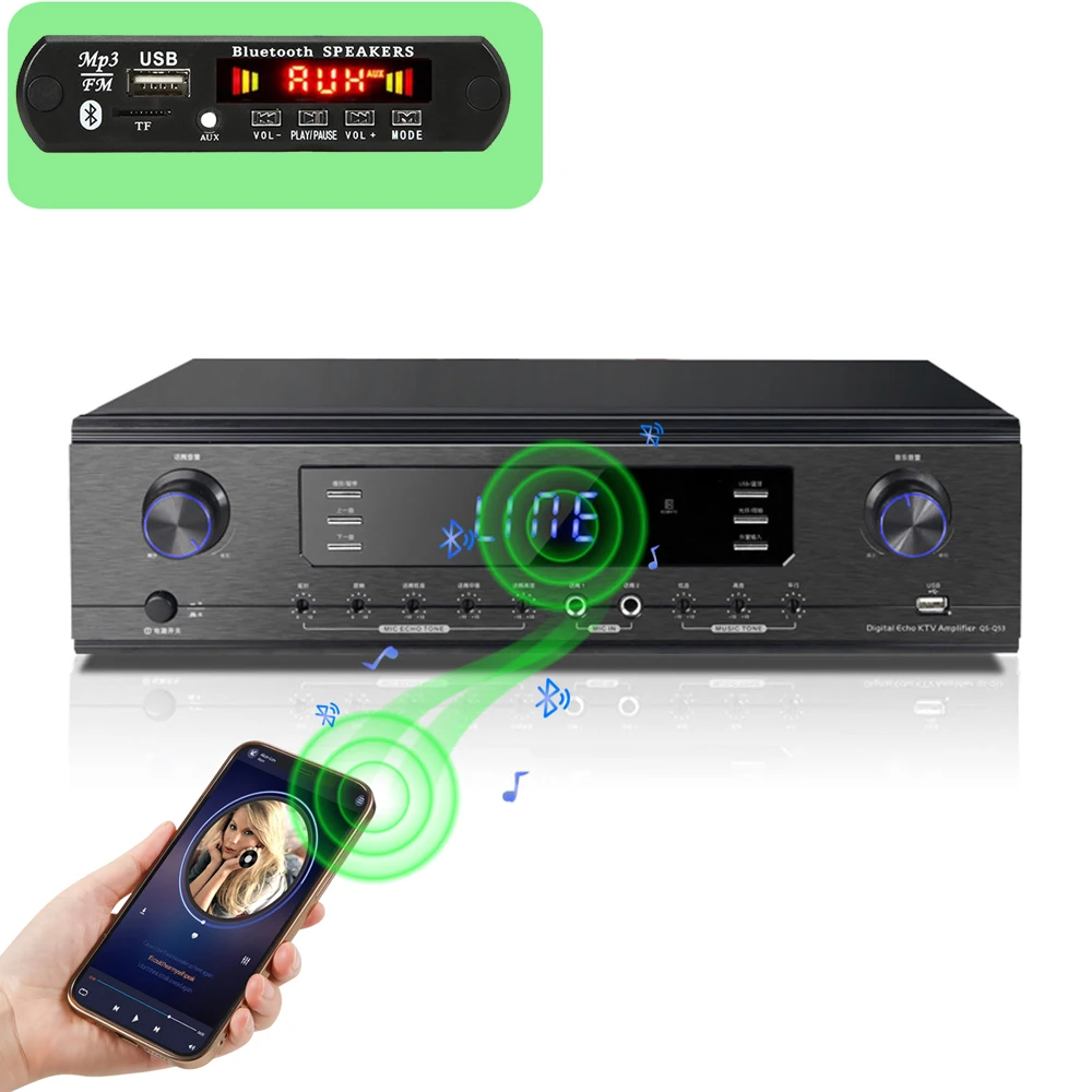 2*60W 앰프 MP3 디코더 보드 MP3 플레이어 블루투스 V5.0 USB 모듈 FM AUX 라디오 녹음 기능 스피커용 DC 8V-24V