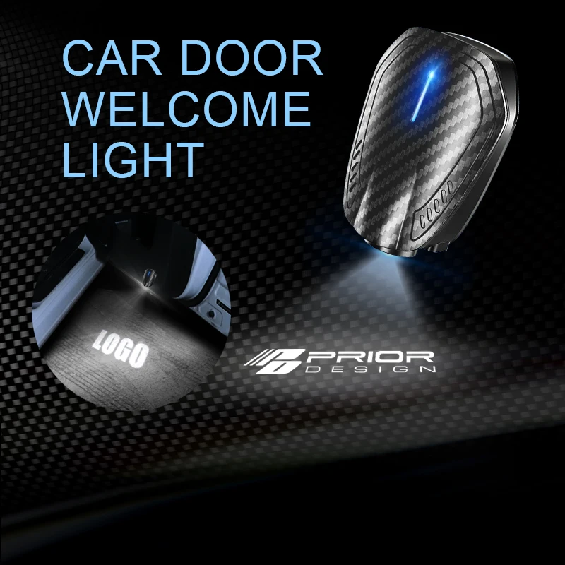 2PCS For 2 Door PRIOR DESIGN Logo USB Rechargeable Car Door LED Lamps HD Courtesy Welcome Lights For Mini Skoda Subaru Ford Opel