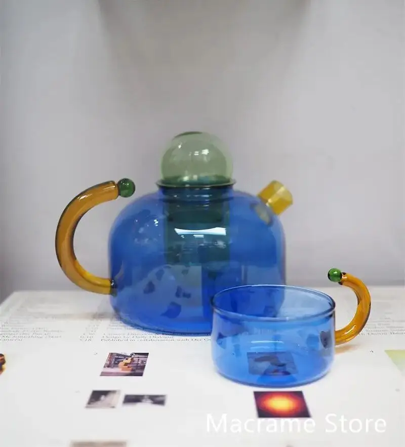 Multicolored Glass Heart Resistant Glass Teapots Suits Cups Borosilicate Boil Water Tea Sets Kettle Water Cup Bottle