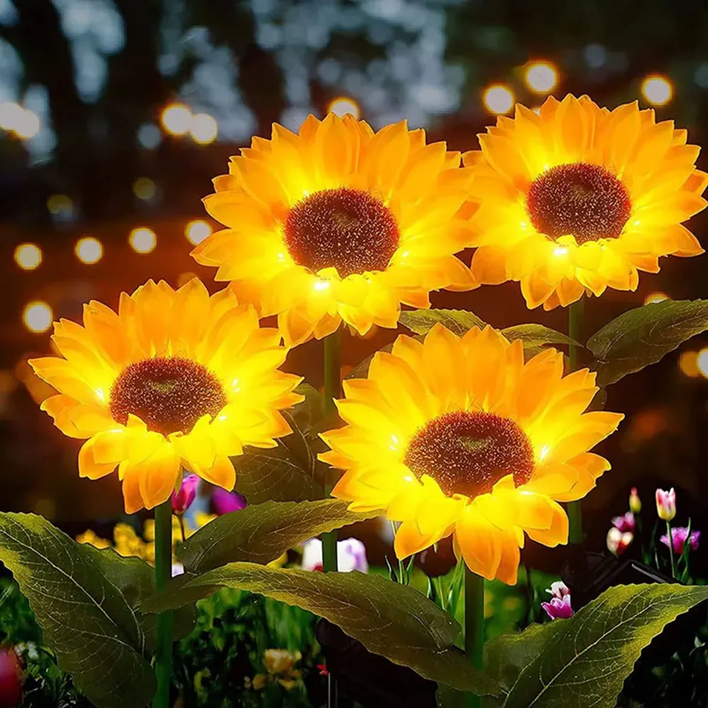 1PC Sunflower Solar Lights Outdoor Decor Sunflower Yellow Flower Lights Decorative Waterproof  Patio Lawn Garden Yard Pathway 5