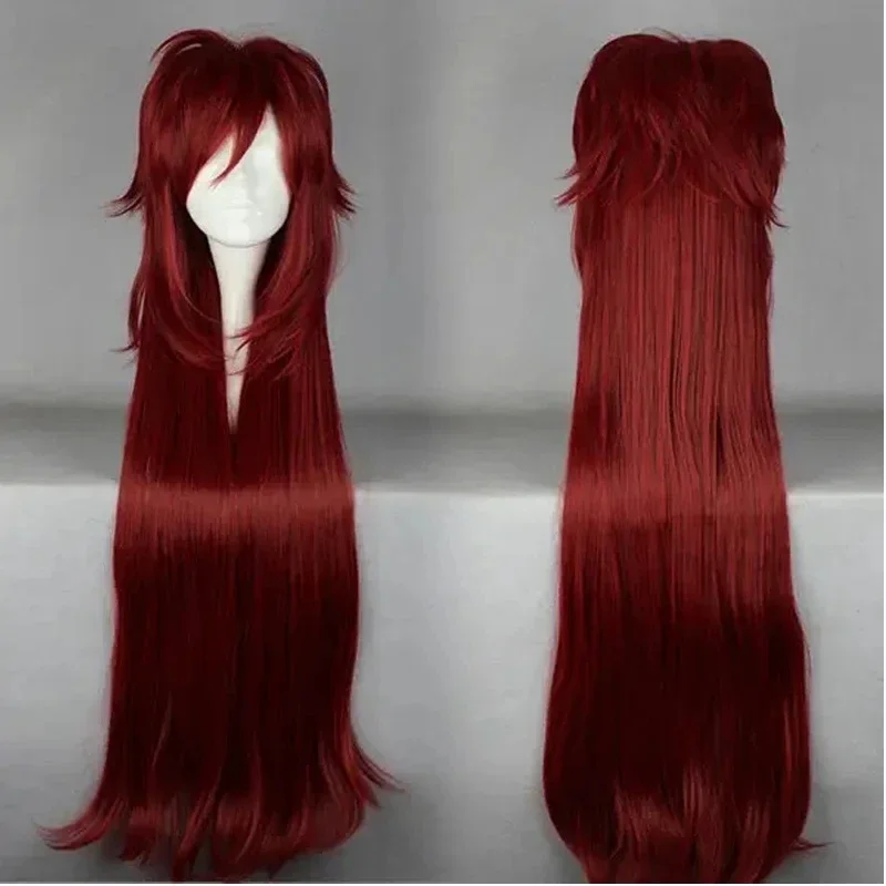 

New Fashion Styled Black Butler Kuroshitsuji Cosplay Grell Sutcliff Red 90cm Long Cosplay Wig