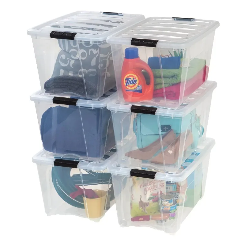 

IRIS USA 53 Quart Stackable Plastic Storage Bins with Lids and Latching Buckles, 6 Pack - Clear, Containers with Lids