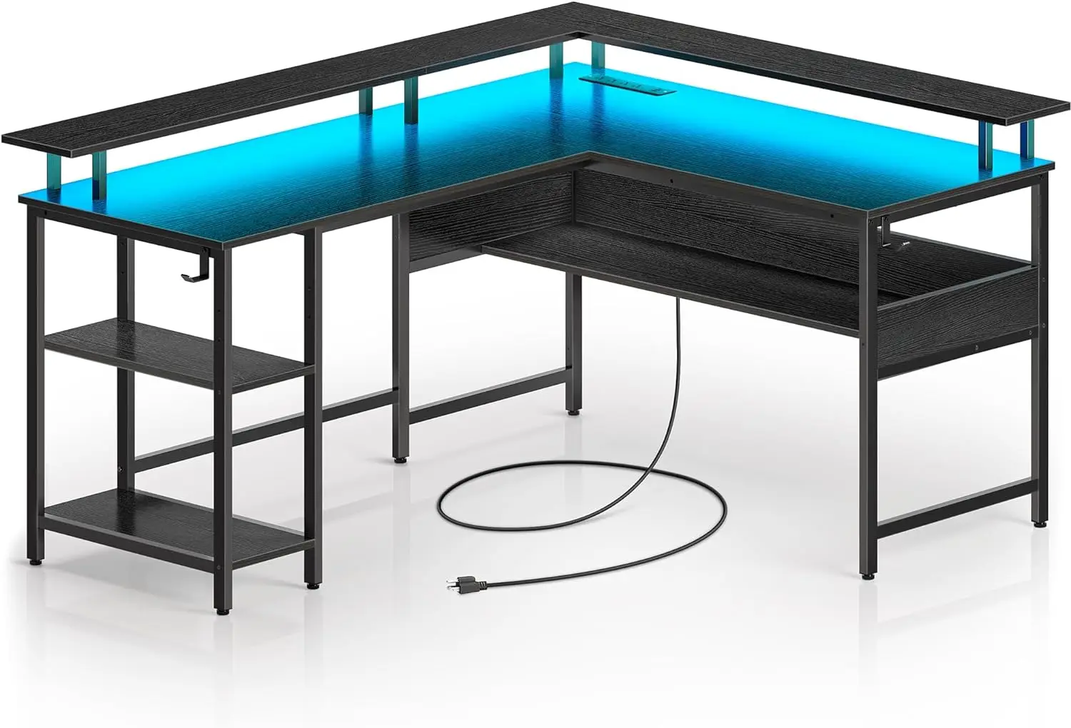 

Computer Desk L Shaped 59.4" with LED Lights and Power Outlets, Reversible L Shaped Gaming Desk with Monitor Stand