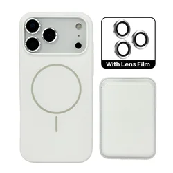 Magnetic Silicone Wallet Phone Case with Lens Protector and Card Holder - iPhone 16 Pro Max (White)